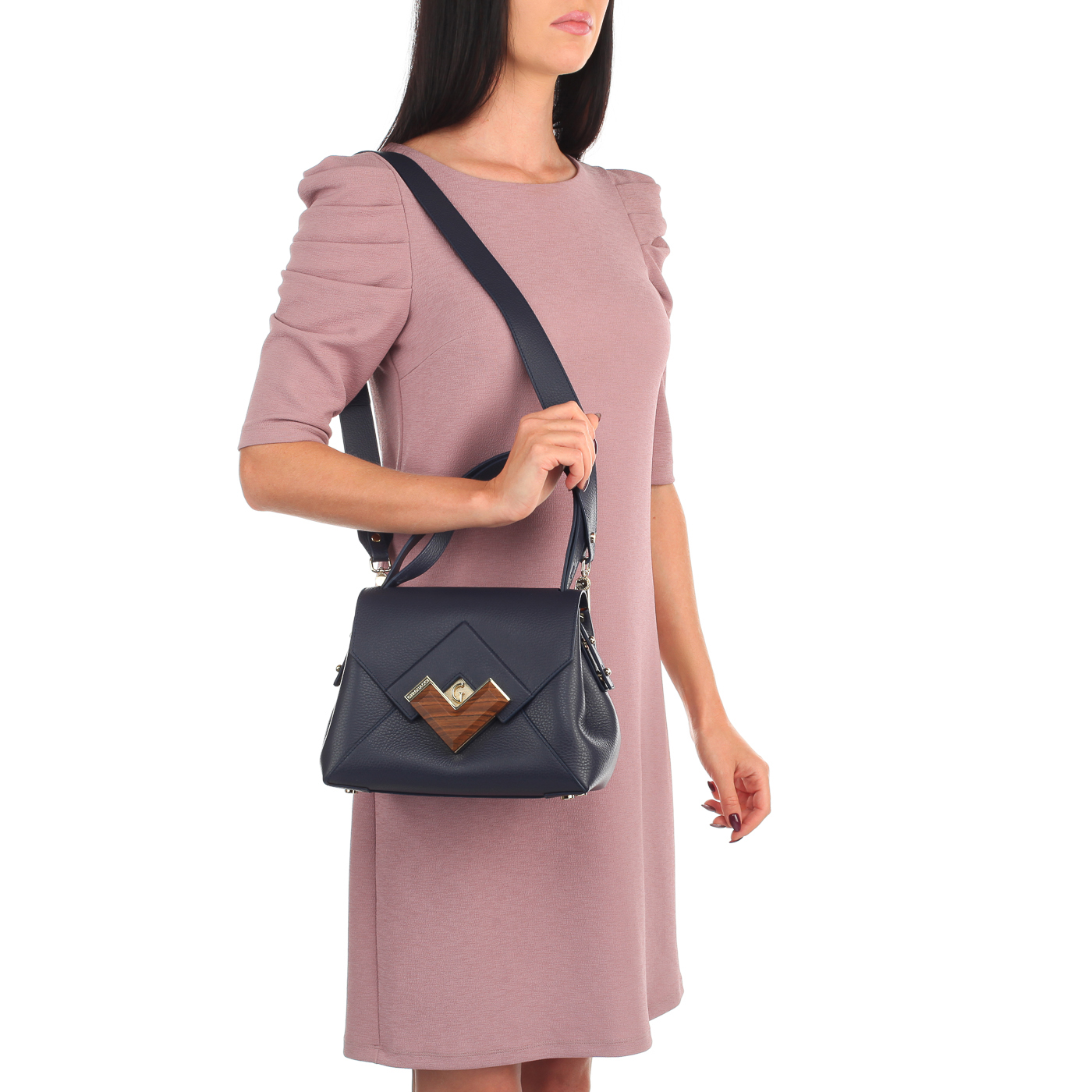 Синяя кожаная сумочка Gironacci 