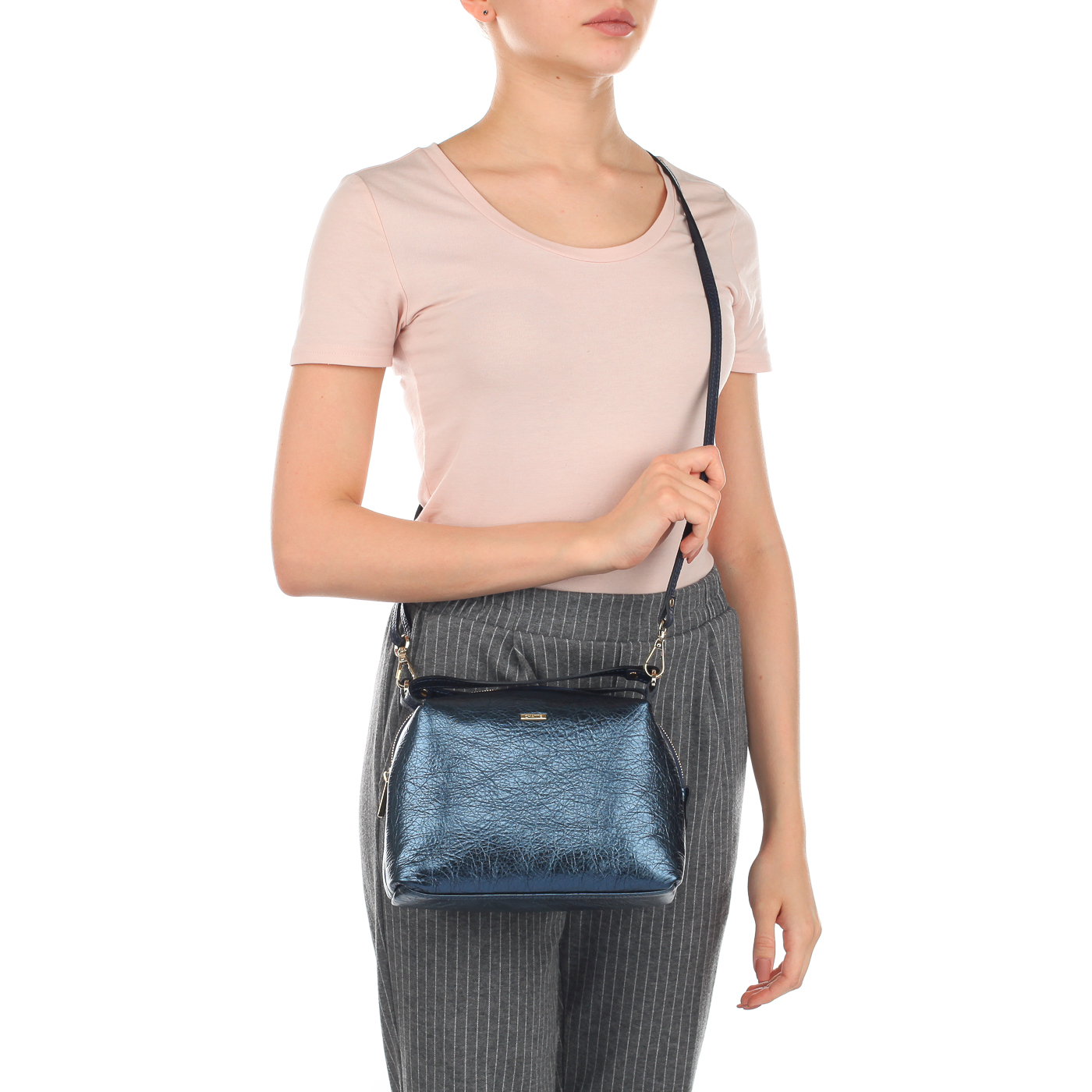 Синяя кожаная сумочка с плечевым ремешком Chatte Aurora shine